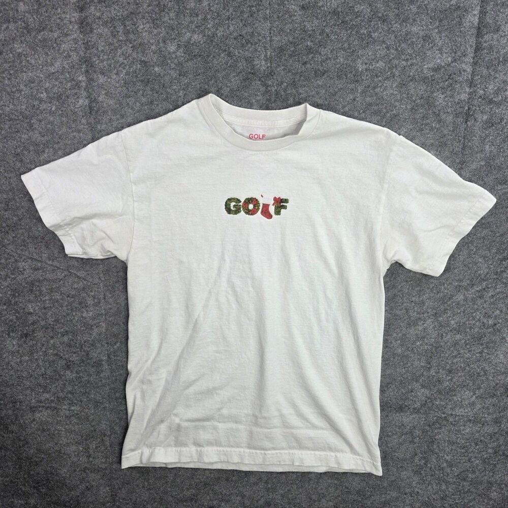 Golf Wang Shirt Mens Medium White Holiday‎ Wreath Christmas Stocking T-Shirt Tee